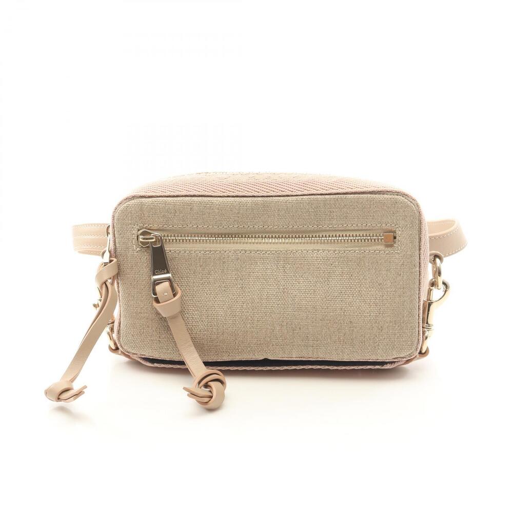 Chloe WOODY BELT BAG Shoulder Canvas Leather Beige Cream Pink
